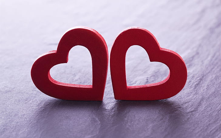 Zwei rote Liebesherzen, romantisch, zwei, rot, Liebe, Herzen, romantisch, HD-Hintergrundbild