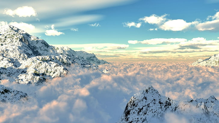 fotografia aerea di montagna, natura, paesaggio, nuvole, montagne, skyscape, Sfondo HD