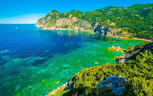 Korfu eller Kerkira Island i Joniska havet i Grekland Landskapsfotografering Hd Bakgrund för skrivbord 3840 × 2400, HD tapet HD wallpaper