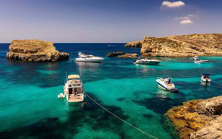 Malta Sea Corner, malta, hav, hav, landskap, båtar, HD tapet