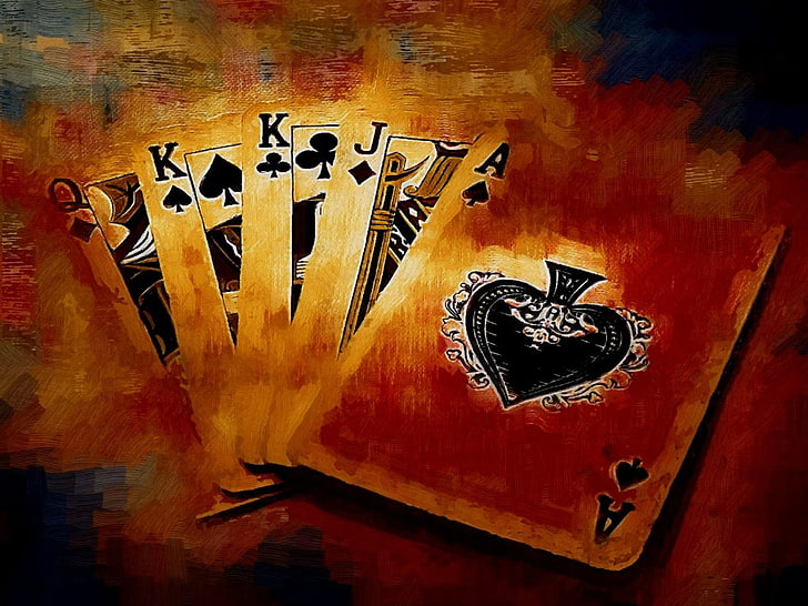 five playing cards, card, money, poker, HD wallpaper