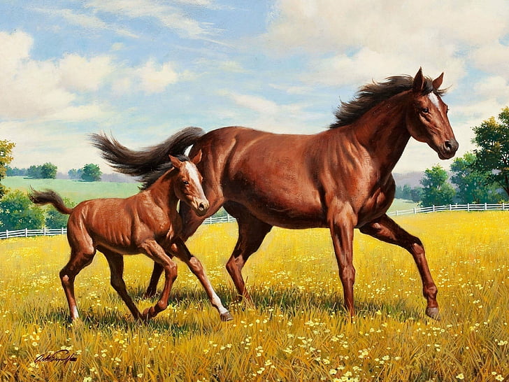 Animal, Horse, Baby Animal, Foal, Painting, HD wallpaper