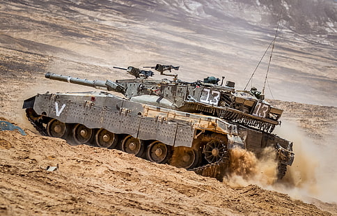 фотография на сиви бойни танкове близо до кафяв пясък през деня, пясък, поле, резервоар, бой, Меркава, главен, Израел, HD тапет HD wallpaper