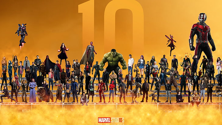Marvel 10 Year Anniversary Superheroes 4K 8K, Año, Aniversario, Superhéroes, Marvel, Fondo de pantalla HD