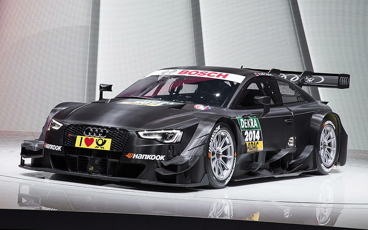 Audi RS 5 DTM 2014 года, черный ауди спорт купе, ауди, 2014, автомобили, HD обои