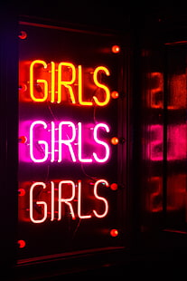 signage neon gadis merah, prasasti, neon, lampu latar, cahaya, Wallpaper HD HD wallpaper