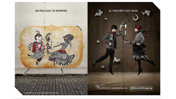 man and woman dancing artwork collage, artwork, commercial, HD wallpaper