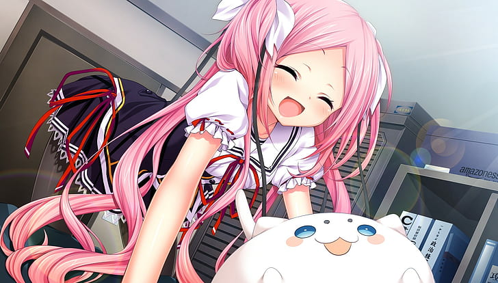 Anime Girls, geschlossene Augen, rosa Haare, Bildroman, Naderebo !, Tsubasa Moegi, HD-Hintergrundbild