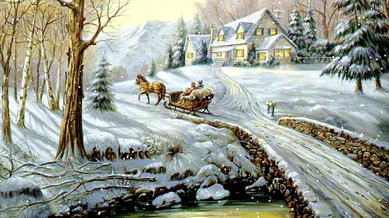 คริสต์มาสวินเทจย้อนยุคหิมะคริสต์มาสวินเทจ, วอลล์เปเปอร์ HD HD wallpaper