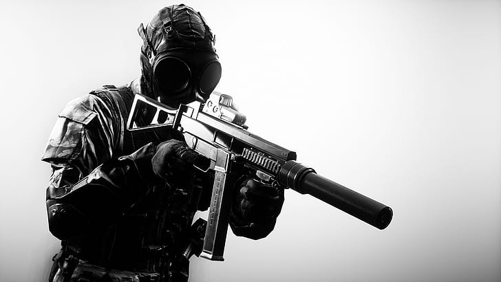 armas, plano de fundo, soldados, máscara de gás, equipamento, campo de batalha 4, HD papel de parede