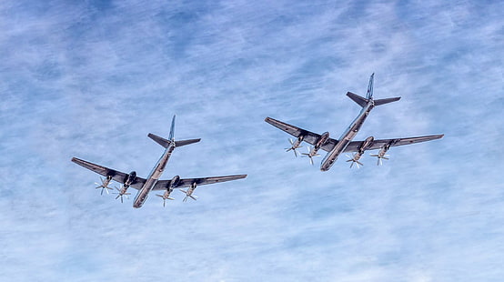 The sky, Clouds, The plane, Flight, Bear, USSR, Russia, Aviation, BBC, Bomber, Tupolev, Tu-95MS, Two, Tu-95, 