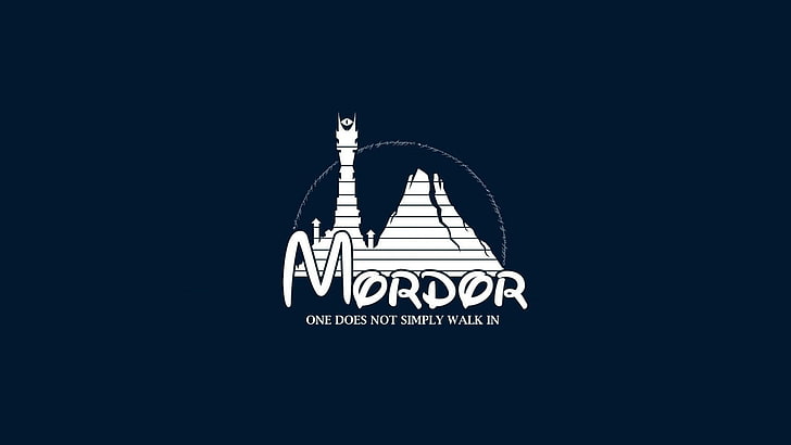 Mordor logo, humor, Terra-média: Mordor, minimalismo, Walt Disney, O Senhor dos Anéis, Mordor, texto, azul, HD papel de parede
