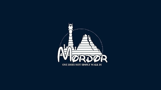 Mordor logo, humor, Terra-média: Mordor, minimalismo, Walt Disney, O Senhor dos Anéis, Mordor, texto, azul, HD papel de parede HD wallpaper