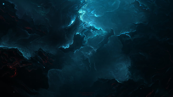 blue clouds, Starkiteckt, space, nebula, 3D, HD wallpaper