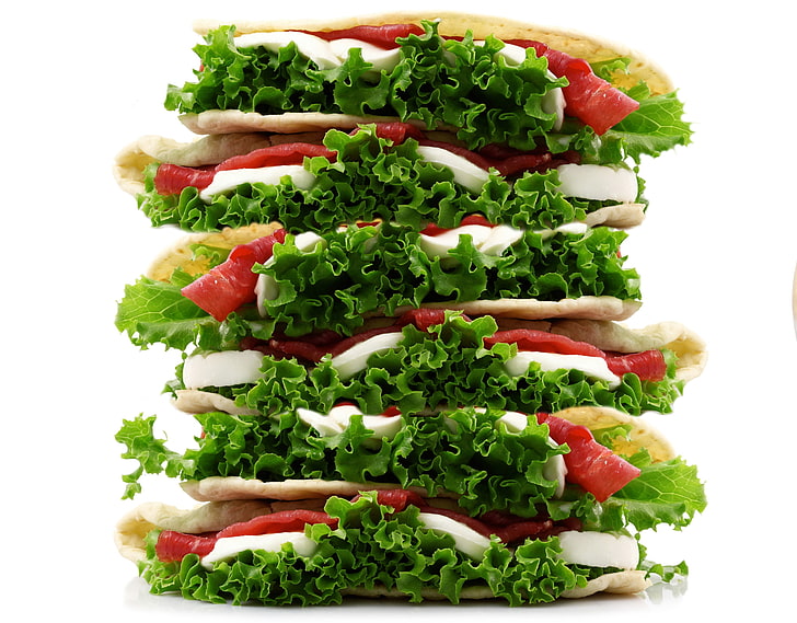 сэндвич с салатом и помидорами, бутерброд, еда, овощи, HD обои