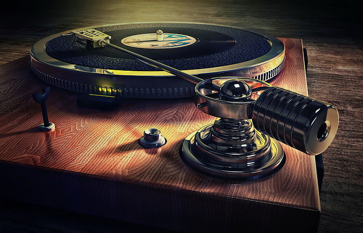 brown and black vinyl player, music, background, Old Style Record Deck, HD wallpaper