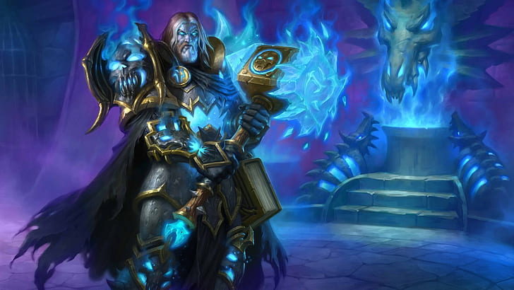 artwork, cards, death knight, hearthstone, Hearthstone: Heroes Of Warcraft, Knights of the frozen throne, Uther the Lightbringer, video games, warcraft, HD wallpaper