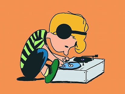 Чарли Браун играе илюстрация на грамофон, комикси, фъстъци, фъстъци (карикатура), Шрьодер, HD тапет HD wallpaper