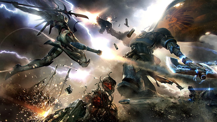 papel de parede de aplicativo de jogo, Warhammer 40.000, Eldar, Ultramarines, batalha, HD papel de parede