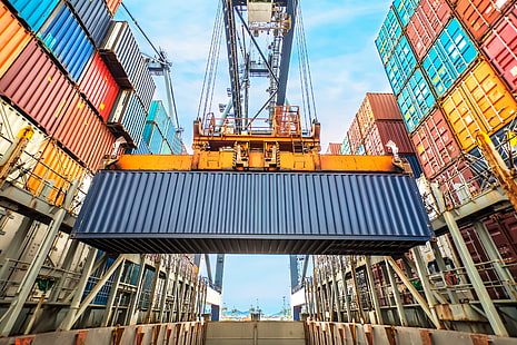 Hafen, Export, Container, Takelage zum Heben, Import, HD-Hintergrundbild HD wallpaper
