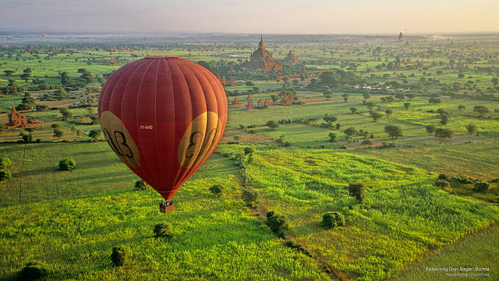 Passeio de balão por Bagan, Birmânia, Ásia, HD papel de parede