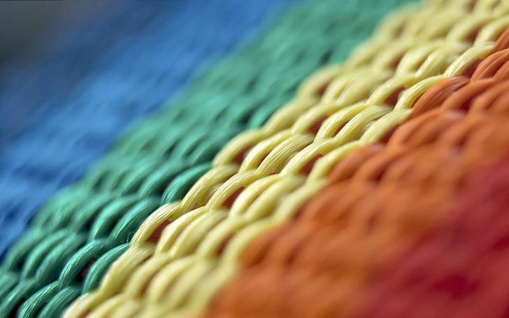 yellow, orange, and blue textile, colorful, macro, fabric, HD wallpaper