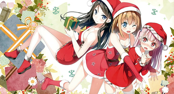Anime Girls, Kantoku, Christmas, Miyaguchi Hiromi, Miyaguchi Kanna, Miyaguchi Kei, Christmas, anime girls, kantoku, christmas, miyaguchi hiromi, miyaguchi kanna, miyaguchi kei, HD wallpaper