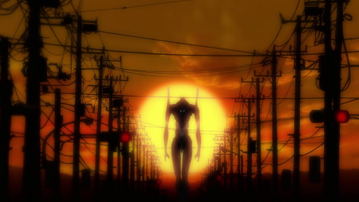 ilustracja potwora anime, anime, Neon Genesis Evangelion, linie energetyczne, Tapety HD