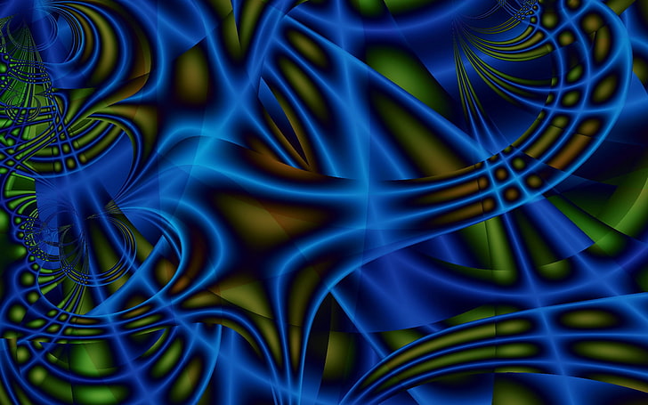 blue and green abstract painting, line, plexus, neon, lights, HD wallpaper