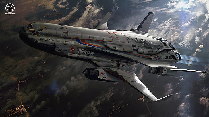 illustration grise de vaisseau spatial Nikon, espace, vaisseau spatial, science fiction, futuriste, Fond d'écran HD