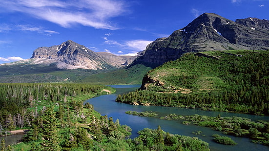 водоем близо до дърво, пейзаж, природа, лято, река, Монтана, гора, планини, вода, HD тапет HD wallpaper