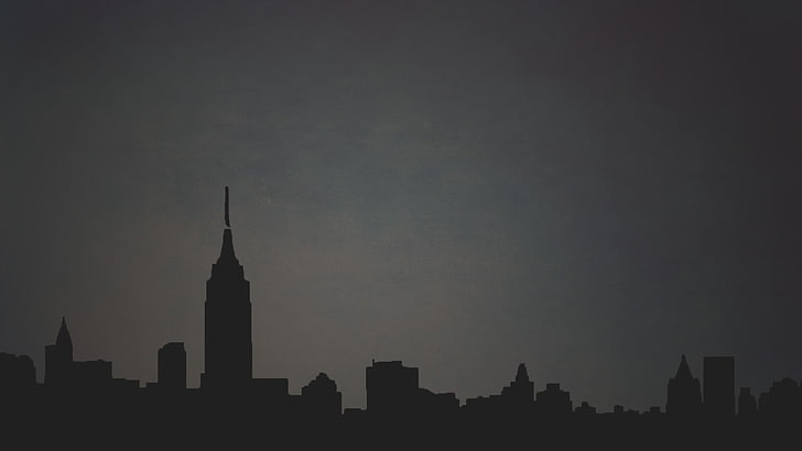 silhouette of buildings, minimalism, city, gray, black, cityscape, HD wallpaper