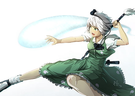 vithårig kvinnlig anime karaktär illustration, Touhou, Konpaku Youmu, HD tapet HD wallpaper