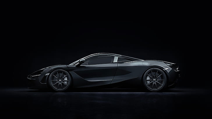 McLaren, mobil, kendaraan, seni digital, McLaren 720S, gelap, satu warna, hitam, latar belakang sederhana, minimalis, latar belakang hitam, Wallpaper HD