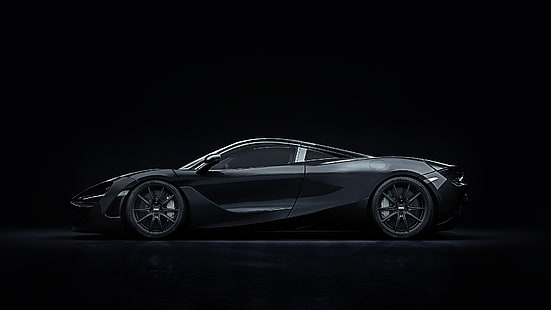McLaren, automóvil, vehículo, arte digital, McLaren 720S, oscuro, monocromo, negro, fondo simple, minimalismo, fondo negro, Fondo de pantalla HD HD wallpaper