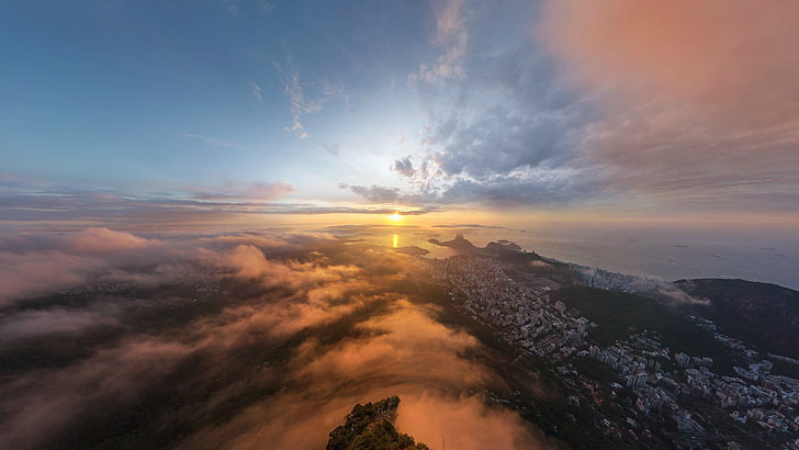 вид с воздуха зданий и горы, город, вид с воздуха, Рио-де-Жанейро, HD обои