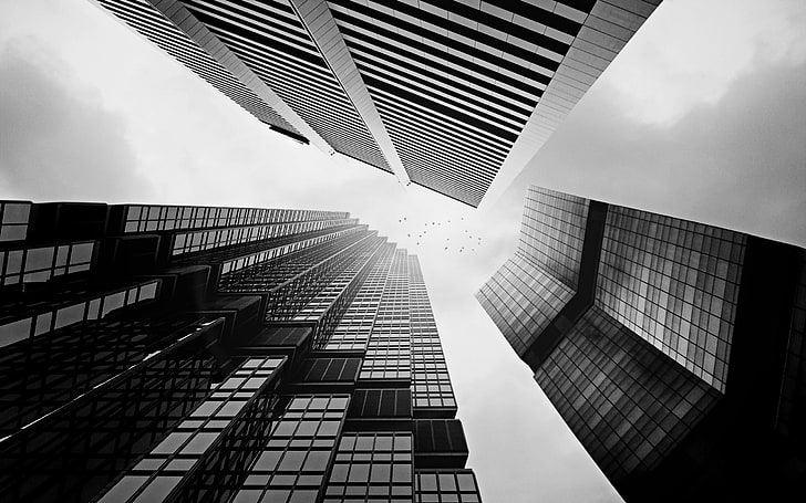 karpet hitam dan putih, fotografi, perkotaan, kota, arsitektur, bangunan, gedung pencakar langit, monokrom, langit, Wallpaper HD