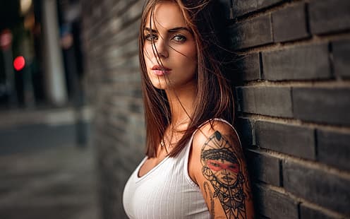 spojrzenie, dziewczyna, modelka, tatuaż, Martin Kühn, Marlen Alvarez Valderrama, Tapety HD HD wallpaper