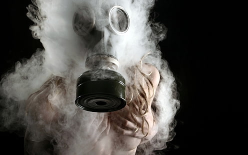 pessoa, desgastar, máscara gás, menina, fumaça, a situação, máscara gás, HD papel de parede HD wallpaper