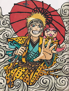 Naruto Shippuuden, Uzumaki Naruto, Masashi Kishimoto, grafika, szkic mangi, Tapety HD HD wallpaper