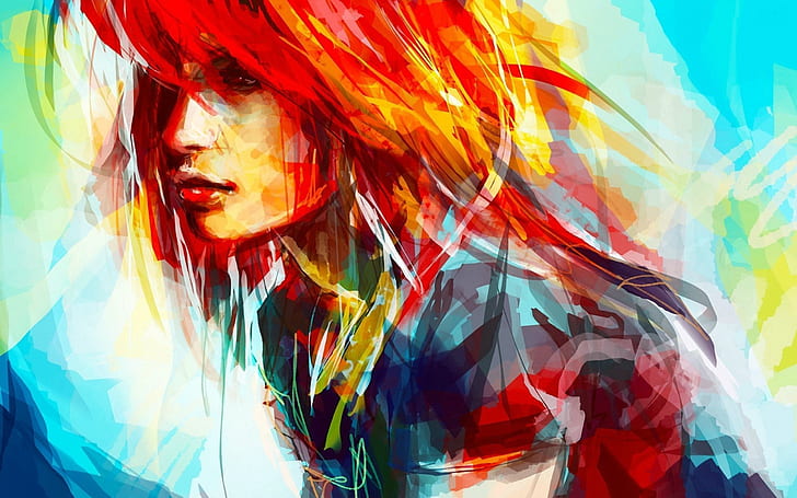 portrait, women, alicexz, artwork, redhead, painting, face, HD wallpaper