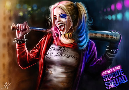 Bandes dessinées, Harley Quinn, Batte de baseball, Blonde, DC Comics, Rouge à lèvres, Clin d'œil, Fond d'écran HD HD wallpaper