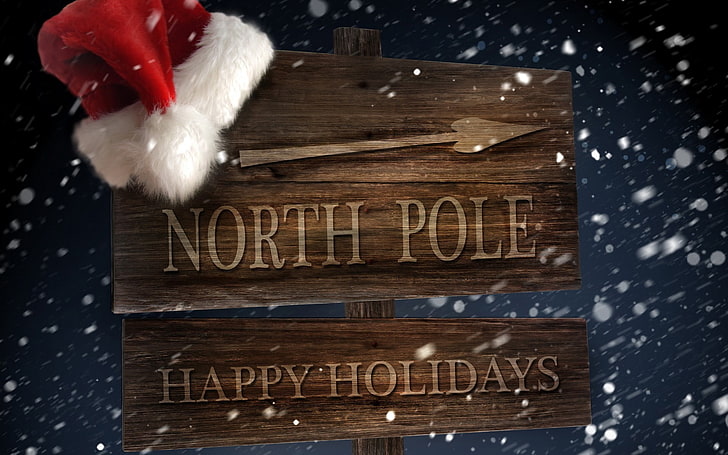 North Pole Happy Holidays poster, snow, winter, happy, Christmas, HD wallpaper