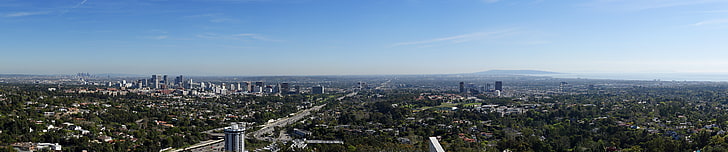 зелено-белое бетонное здание, город, Лос-Анджелес, тройной экран, HD обои