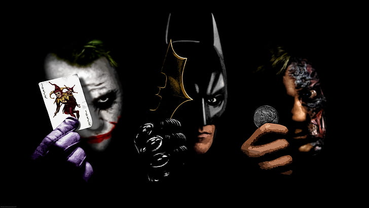 ジョーカーバットマンtwofaceバットマン暗いジョーカーナイトHD、映画、クラシック、暗い、バットマン、ナイト、ジョーカー、 HDデスクトップの壁紙