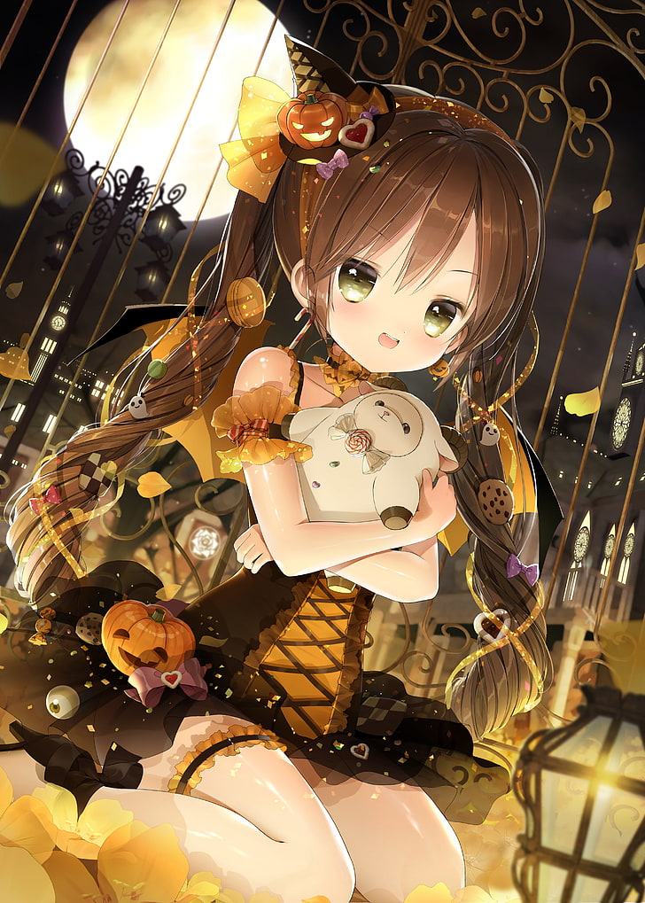 Halloween, witch hat, hat, witch, heels, lolita fashion, see-through clothing, wings, HD wallpaper