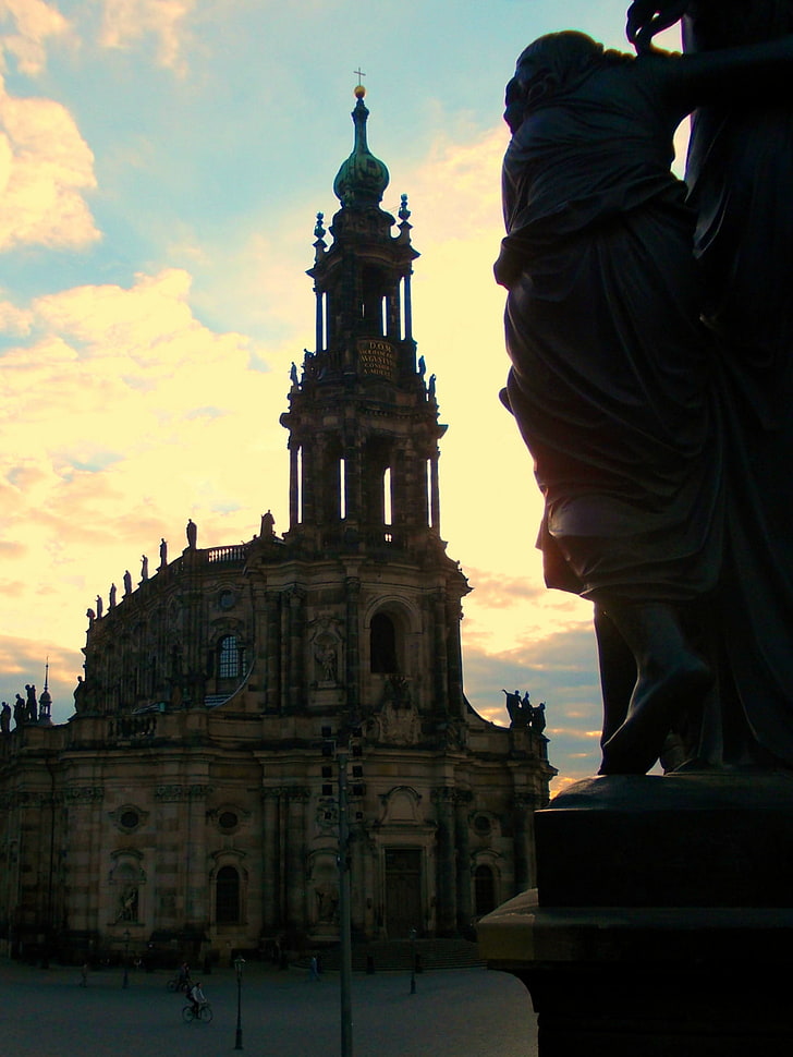 bâtiment, paysage urbain, sculpture, église, Dresde, Allemagne, Fond d'écran HD, fond d'écran de téléphone