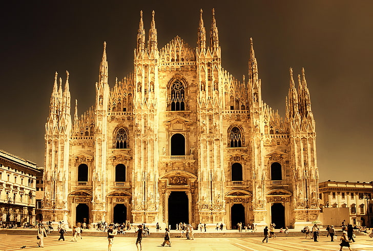 lukisan katedral coklat, Italia, Katedral, Milano, Milan, Wallpaper HD