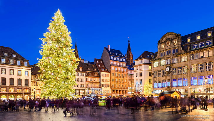 Strasbourg vid jul, Frankrike, helgdagar, HD tapet