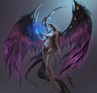  eyes, girl, fantasy, background, wings, league of angels, alecta, HD wallpaper HD wallpaper